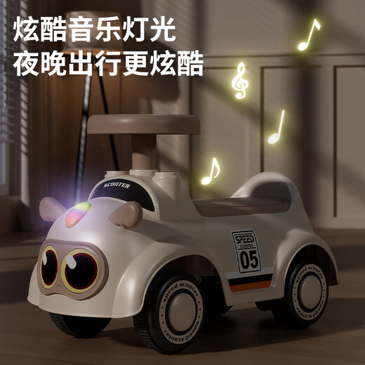 Bebel children's balance bike toys boys and girls 1-3 years old baby skating scooter without pedal four-wheel skating car pink [music + light + silent wheel] Balance bike 1-3 years old child birthday gift