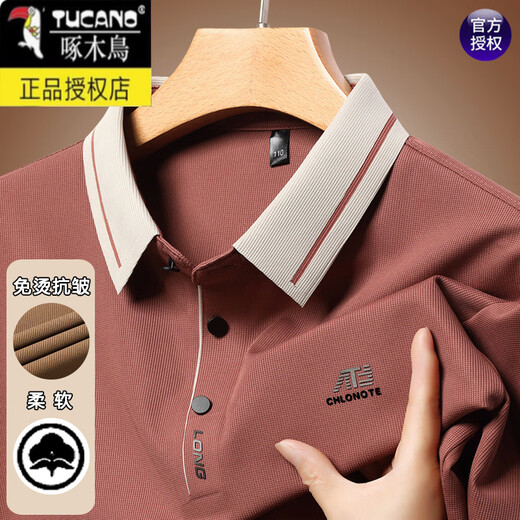 T-shirt à manches longues Woodpecteer Men 2025 Spring and Automne New Business Leisure Loose Base Polo Shirt 16823 Green clair M 165 [95-120jin suggéré [Jin est égal à 0,5 kg]]]