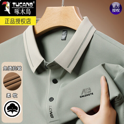 T-shirt à manches longues Woodpecteer Men 2025 Spring and Automne New Business Leisure Loose Base Polo Shirt 16823 Green clair M 165 [95-120jin suggéré [Jin est égal à 0,5 kg]]]