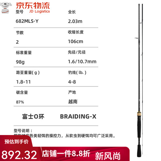 达亿瓦（DAIWA）BASSXY路亚竿路亚钓鱼竿碳素泛用微物路亚远投钓竿 682m LS.Y（2.03米中软调直柄）