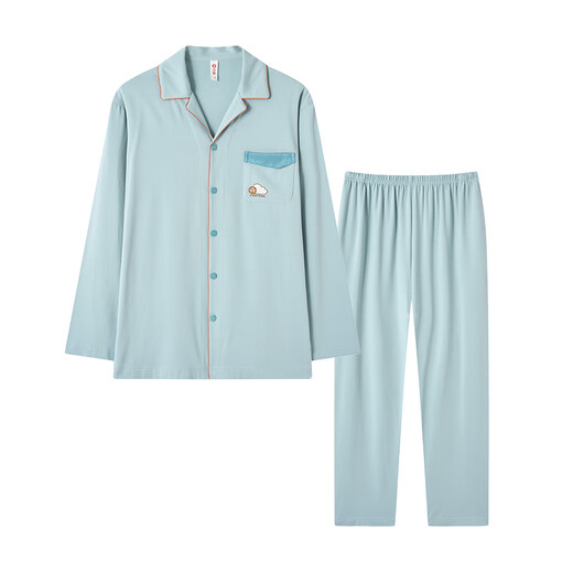 Fen Teng Fen Teng Couple Pajamas Soft Cotton Cotton Fan Chengcheng's Same Style Stars' Same Style 40 Count Cotton Mo Couple's Home Clothing Set Light Blue - Men's L
