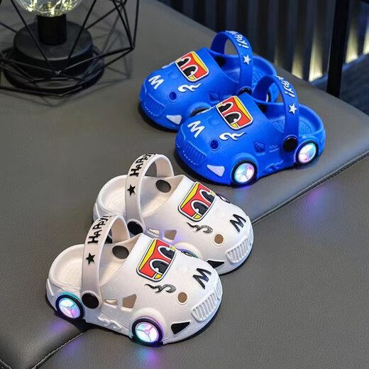 Meow Miow Kinderschuhen im Sommer leichter Auto Dinosaurier Sandalen Jungen und Mädchen Anti-Rutsch-Strandlochschuhe Kinder-Hausschuhe weiße Auto (mit heller Größe) 22-23 (Innenlänge ist ca. 14,5 cm)