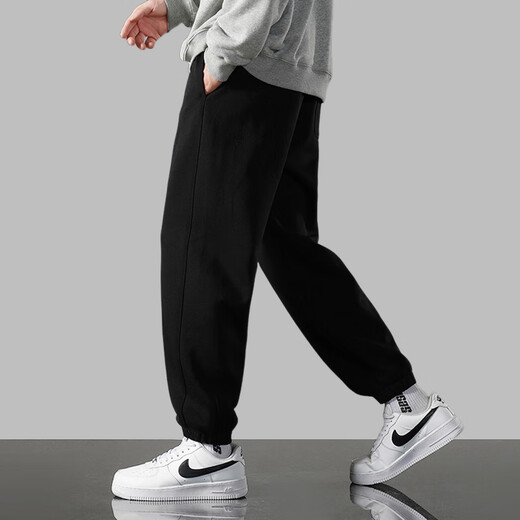 NASA GISS sports leggings men's trendy loose casual pants solid color long pants black leggings (180/84A)XL