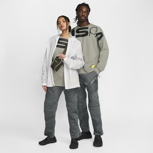 耐克（NIKE）官方ISPA男女长袖上衣情侣纯棉休闲运动叠搭舒适FJ7375 053暗泥灰/黑 L