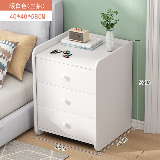 Oumao Bedside Table Light Luxury Simple Modern Bedside Storage Rack Italian Storage Cabinet Small Ins Style Bedroom Storage Cabinet Three Drawers Warm White (Upgraded Model)
