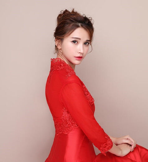 Langarmed Schal Hochzeitskleid Brautjungfer Kleid Cheongsam Jacke Großgröße weiße Etikette Annährsbesprechung Weiß One Size White