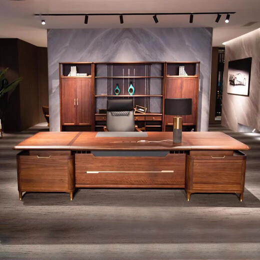 Hanjitangyu high-end solid wood desk high-end business boss desk and chair new Chinese style general manager desk office president desk 2.4 meters executive desk GM-01D24