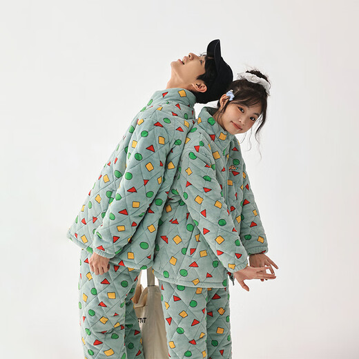 Kissing Cat Crayon Shin-chan co-branded couple pajamas for women winter three-layer quilted men's home clothes can be worn outside, women's M