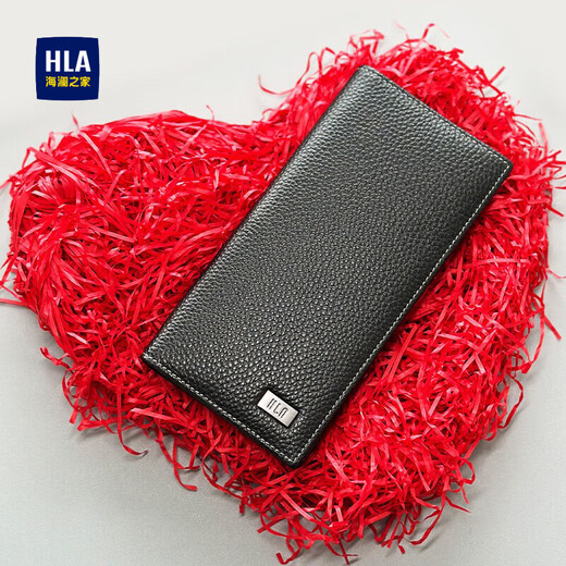 HaiLan Home HLA men's long wallet genuine leather large capacity wallet wallet for boyfriend's father's light luxury high-end birthday gift black