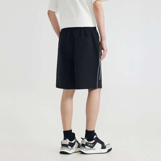 CABBEEN jacquard texture loose casual shorts men's 2025 summer high elastic sports five-quarter pants versatile and breathable coal black 01 S /165/46