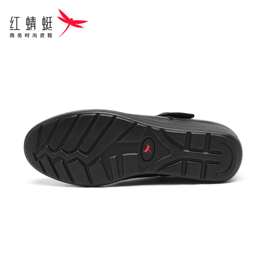 红蜻蜓（RED DRAGONFLY）女鞋小皮鞋女新品牛皮透气魔术贴玛丽珍鞋坡跟软底中老年妈妈单鞋 WTB152701 黑色（4CM） 38