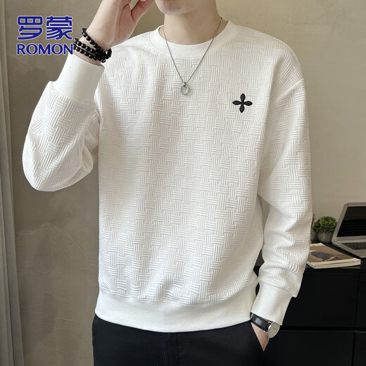 ROMON sweatshirt men's autumn and winter casual long-sleeved T-shirt men's bottoming shirt versatile top men's clothing white XL
