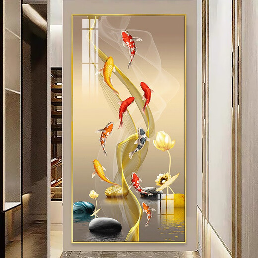 
New Chinese style porch background wall decorative painting and painting crystal porcelain mural Jiuyu picture corridor vertical single painting TXMG11162 70*140 wall width 90-100cm texture silver aluminum composite