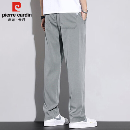 皮尔卡丹（pierre cardin）裤子男夏季薄款潮流宽松直筒休闲裤男士莱赛尔冰丝长裤 米色 2XL