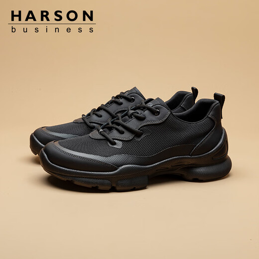 哈森（Harson）男鞋秋季舒适休闲运动鞋商务通勤厚底户外健步鞋 黑色 41