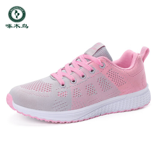 Woodpecker summer brand sports shoes women's shoes running shoes mesh lightweight travel shoes female student soft sole non-slip casual shoes women white green (secret net) 838 41