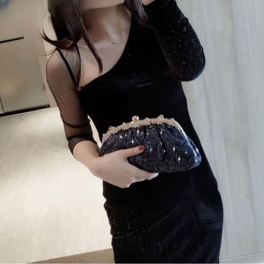 Kuqidaishu Clutch-Tasche für Frauen 2025 Chinesisches Valentinstag-Diamant-Inlay-Bankett mit Cheongsam Fashion Pailletten Handtasche Temperament Abendkleid Handtasche Diamant-Inlay Pailletten Clutch-Tasche