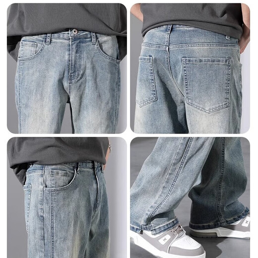
Jeanswest solid color cotton-in-support American casual jeans for men's new high street trend loose straight retro washing trousers Nostalgic blue 9901 [regular] XL [recommended 135-150Jin [Jin equals 0.5 kg]]