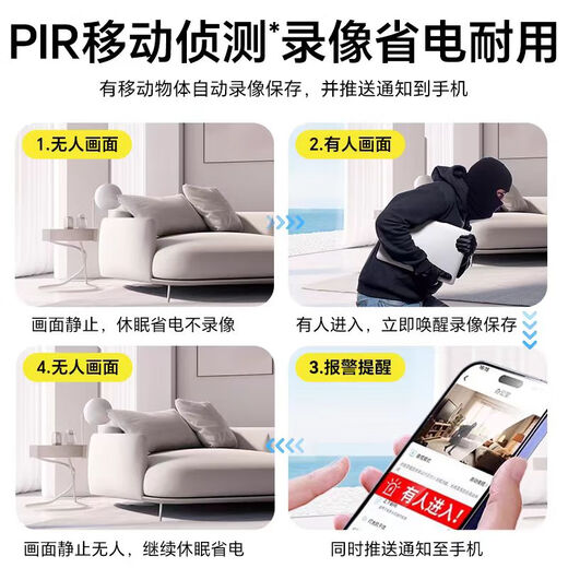 [Keine rote Lichtkamera] drahtloses Plug-In und keine Installation ohne Netzwerk mit hoher Definition Home Phone Remote Black [Ultra-Clear-Version] Mobiltelefon Remote + NO-Installation 256G Speicherkarte [Schleifenaufzeichnung]
