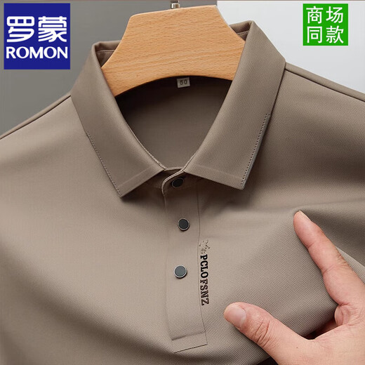 ROMON long-sleeved T-shirt men's spring and autumn 2025 new men's summer thin style anti-wrinkle casual polo base shirt black [3878] L 170 [120-140Jin [Jin equals 0.5 kg]]