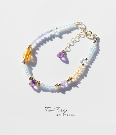 Shilian original design natural amethyst tanzanite aquamarine gold amber American 14K gold-filled beaded fortune bracelet custom bracelet