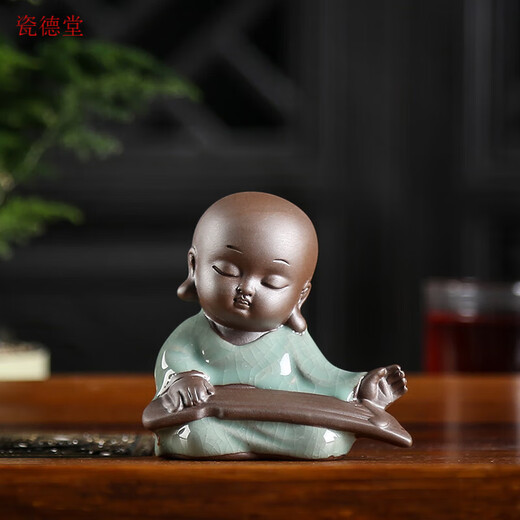 Cidetang flower pot ornaments, small monk Ge Kiln flower pets, desktop Zen mini ceramic ornaments, micro landscape bonsai landscaping equipment, Fuqin (Ge Kiln) Small