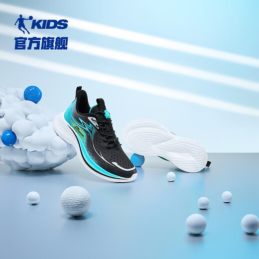 乔丹QIAODAN轻速童鞋儿童运动鞋2025夏季新品男童大网透气轻便跑步鞋 黑色/冰爽蓝 36