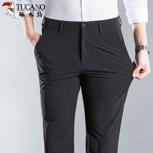 Woodpecker (TUCANO) casual pants for men summer business fashion versatile breathable suit pants slim long pants men's clothing black 35
