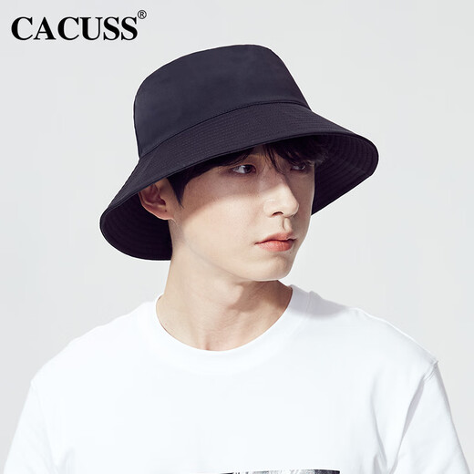 CACUSS帽子男士夏季双面戴渔夫帽户外骑行遮阳太阳帽防紫外线防晒帽黑大