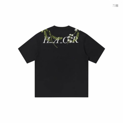曦牧遥HARSH AND CRUEL美式字母植物花卉圆领重磅短袖T恤男女夏季 S1048#黑色 M