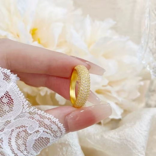 Kuang Yi water shell gold ring, ancient method full of diamonds and stars, pure gold 999 inlaid with moissanous baby's breath ring for women, 10-20 rings, deposit