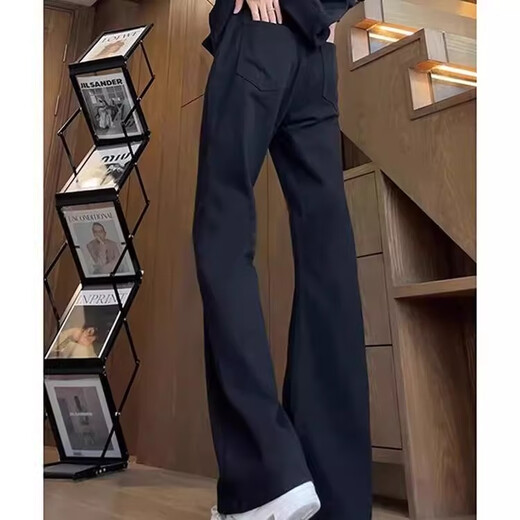 
POUM scimitar slim jeans men's summer retro dark blue straight tall American pants make them look slim and narrow legs DF-701 black XL