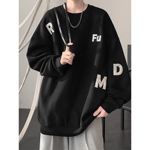 POUM圆领卫衣男春秋季款潮流美式印花长袖无帽上衣服新年红色港风卫衣 YSXS-H1476白色 2XL