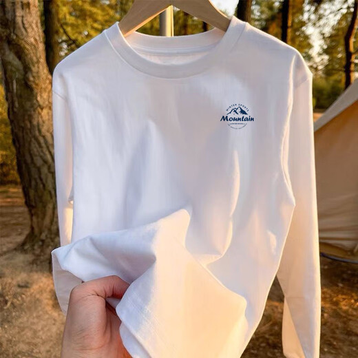 Vancl Eslite (VANCL) Mr. Lei's same style 2025 autumn new pure cotton long-sleeved T-shirt men's ins slim round neck simple bottoming shirt top white XL