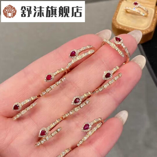 Shumo 18k gold open snake ring women's design niche personality simple versatile fashion ring 18K ruby snake ring K rose color