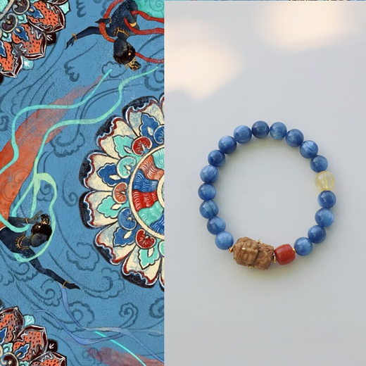 Yilan New Chinese style natural blue crystal heather Nanhong Laoshan sandalwood bracelet New Year good luck rice bracelet hand circumference 13-14cm