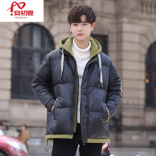 Anchuxia teenager vacation two-piece cotton coat for boys in winter, high school students loose and warm big children's cotton coat for men's jacket 6182 black (thickened and warm) Quality assurance L L (-120Jin[Jin equals about 0.5 kg])
