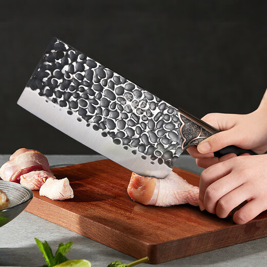 厨博手工锻打祥云纹家用斩切刀加厚砍骨刀锋利切片刀菜刀免磨厨房 一把