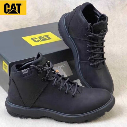 Carter (CAT) Men's Shoes Mid-High Top Martin Boots Work Shoes Leather Motorcycle Work Boots Cow Leather Shoes Cat Short Boots Men's Black - Standard Leather Shoes 39