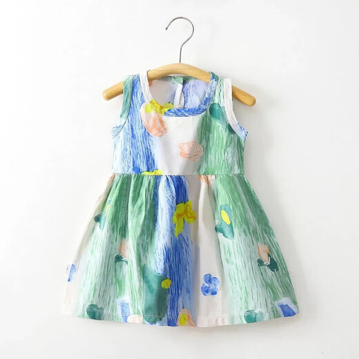 Baby dress, holiday style girl's floral sleeveless dress, thin cotton silk princess dress, T-W2 colorful bunny skirt 110, recommended height around 90