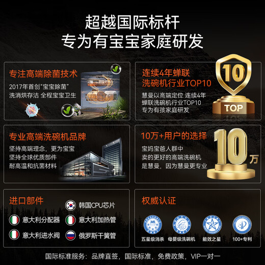 Huiman Home Appliances Renewal Subsidy American HUMANTOUCH dishwasher embedded household fully automatic door drying 18 sets + 3 streamers b2plus sterilization and disinfection all-in-one machine gilded aesthetics B2 Plus-4 black