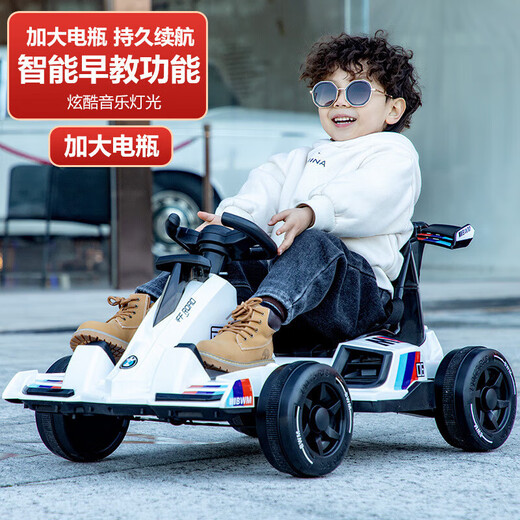 Liuhui Kinderkart 3-6 Jahre alte Babys können auf elektrischer Spielzeugauto-Fernbedienung 7 Jungen und Mädchen 8 Allrad-Driftauto 9 Weiß [Single Drive] 6v4 Batterie sitzen