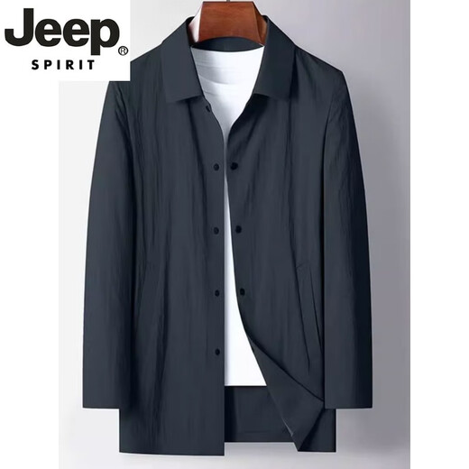 JEEP SPIRIT spring and autumn new style mid-length windbreaker men's business casual lapel jacket coat sun protection thin top trendy brand navy M recommended 90-110Jin Jin equals 0.5 kg