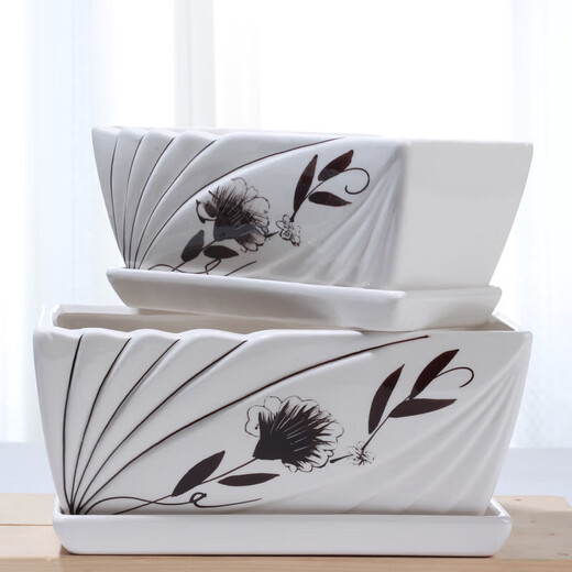 
Rectangular ceramic flower pot with tray Simple and personalized desktop succulent bamboo calamus plant Banyan tree fortune pot plant Rectangular-12102 white (separation tray) Medium