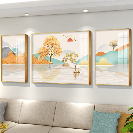 轻奢抽象客厅装饰画感沙发背景墙组合挂画现代简约电视墙壁画 TXMG12004 中间80*60cm/左右40*60cm适用2.