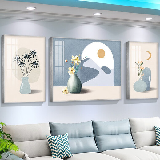 现代简约客厅装饰画北欧花卉向日葵壁画沙发背景墙挂画轻奢晶瓷画 TXMG11950 中间60*40cm/左右30*40cm适用餐