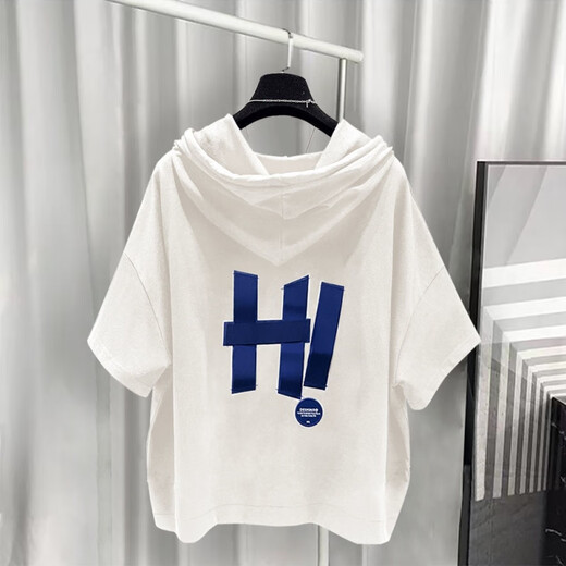 Sommer Pinli Hong Kong Style Hooded Short Sleeve Set Herren Sommer Trendy Printed T-Shirt Complete Set Weiß T5019+Black 9215 2xl Geeignet (150-180Jin [Jin ist gleich 0,5 kg])