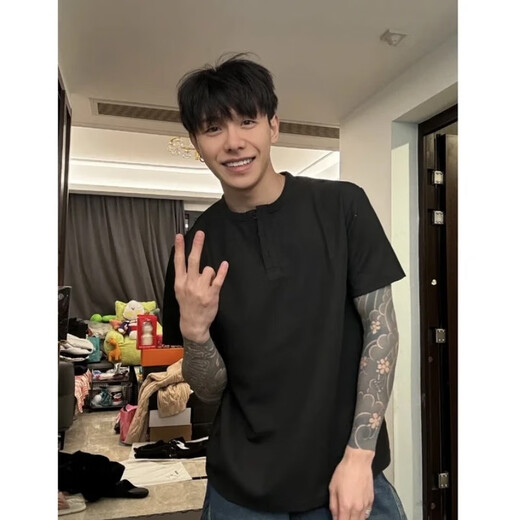 Katuchi American Waffle Henry Neck Heavy Gewicht Kurzarm T-Shirt Herren Sommer Lose trendy Fünf-Punkte-halbe Ärmel High Street T-Shirt Grey L.