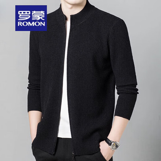 Romon Wool Cardigan Men's Zipper Cardigan Spring and Automn Mound's Trithed Pull debout Cold Top 1616 Gray Taille 175