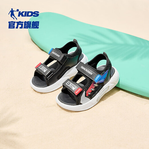 Jordan QIAODAN children's shoes children's sandals 2025 summer new baby boy breathable non-slip Velcro children's sports shoes black/aurora red 30